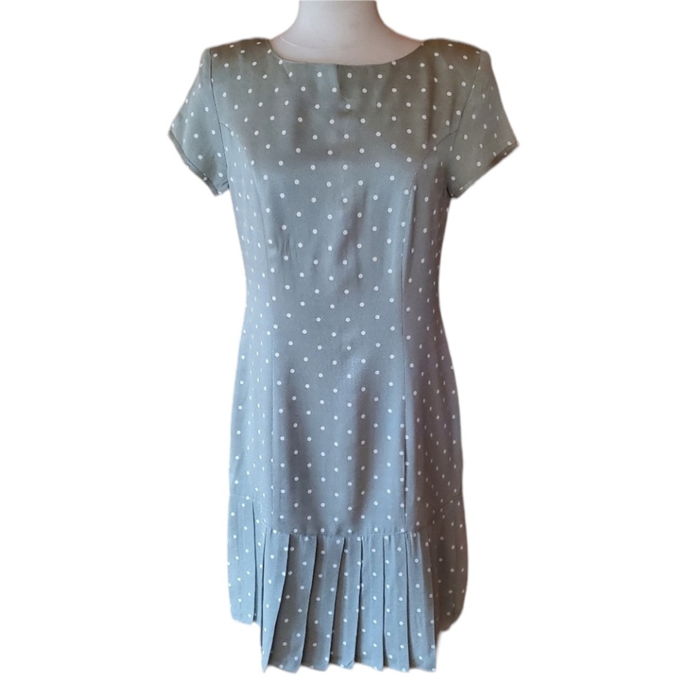 NWT 1980s Brioche Sage Green & White Polka Dot Dr‎